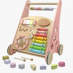 Rijoka Loopwagen Hout voor Baby Educatieve Looptrainer Anti Slip Wieltjes Babywalker< Houten Loopwagens