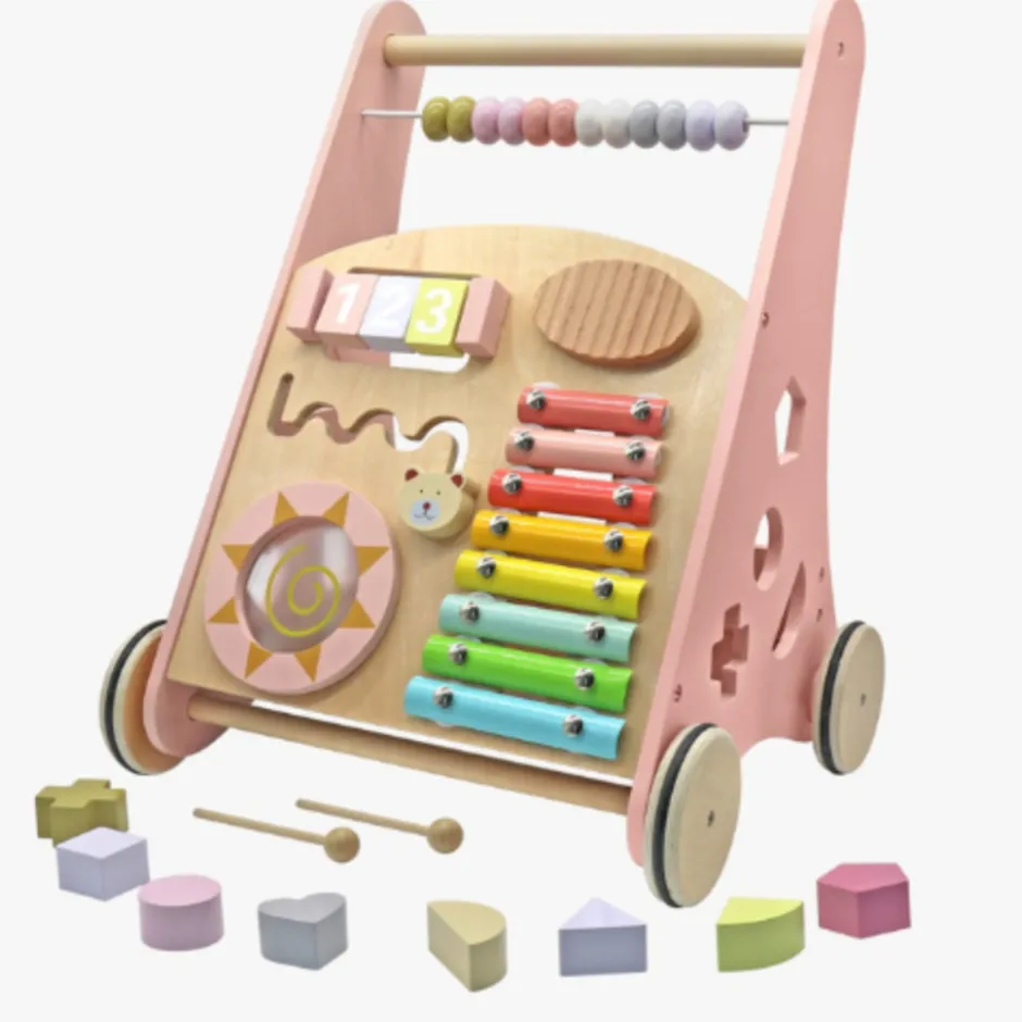 Rijoka Loopwagen Hout voor Baby Educatieve Looptrainer Anti Slip Wieltjes Babywalker< Houten Loopwagens