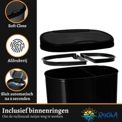 Rijoka Prullenbak Sensor Dubbel 50 Liter Recycle Soft Close Vingerafdrukvrij| Outlet