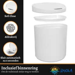 Rijoka Prullenbak Sensor 8 Liter Kunststof Soft Close Vingerafdrukvrij Afvalbak| Hot