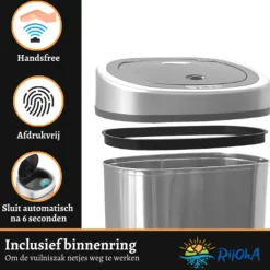 Rijoka Prullenbak Sensor 50 Liter RVS Soft Close Vingerafdrukvrij| Sale