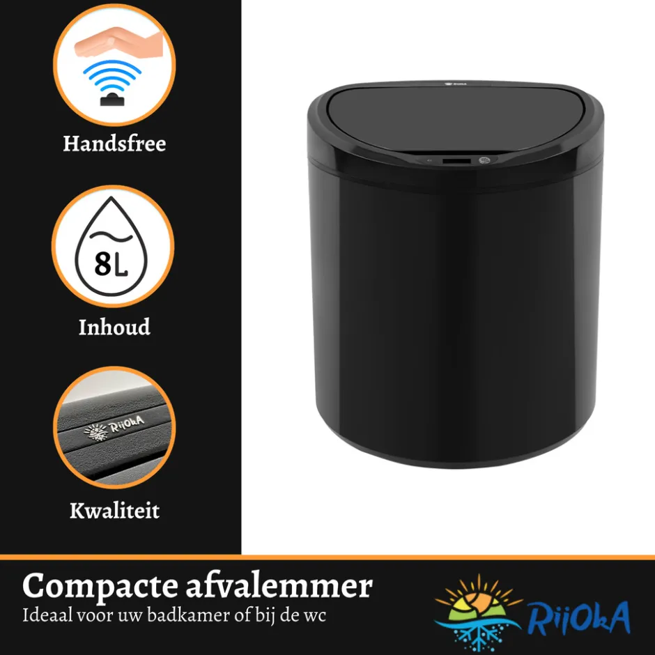 Rijoka Sensor Afvalemmer 8 Liter Kunststof Soft Close Prullenbak| Hot