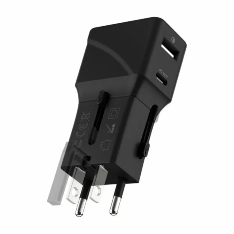 Rolling Square Pocket Travel Adapter Wereldstekker - Zwart< Telefoonkabeltjes