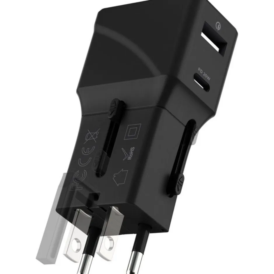 Rolling Square Pocket Travel Adapter Wereldstekker - Zwart< Telefoonkabeltjes
