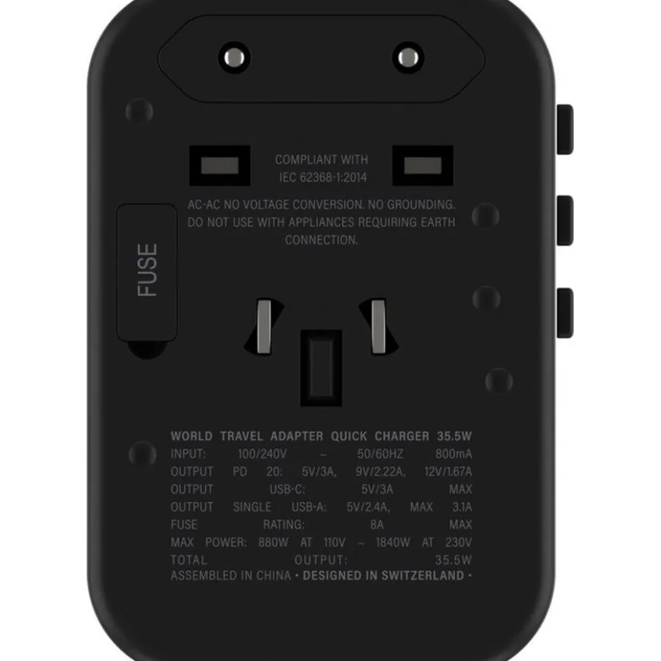 Travel Adapter Quick Charge Universele Wereldstekker Zwart|Rolling Square Online