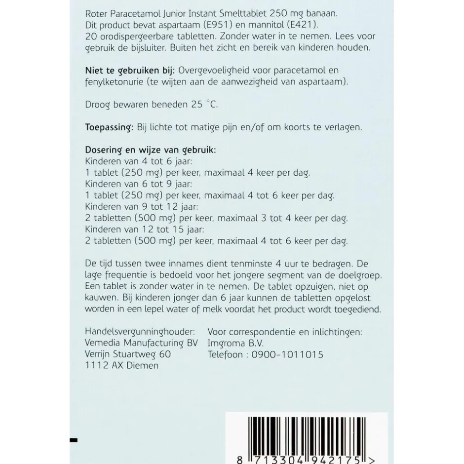 Roter Paracetamol Junior 250mg Smelttabletten< Pijn