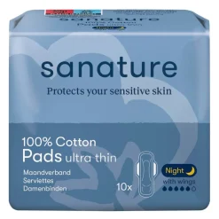 100% Katoenen Ultra Thin Night Maandverband|Sanature
