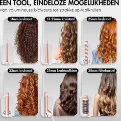 Sansbeauté ® 6 in 1 Krultang met Klem - 13mm tot 38mm - Thermal Brush< Haarstylers