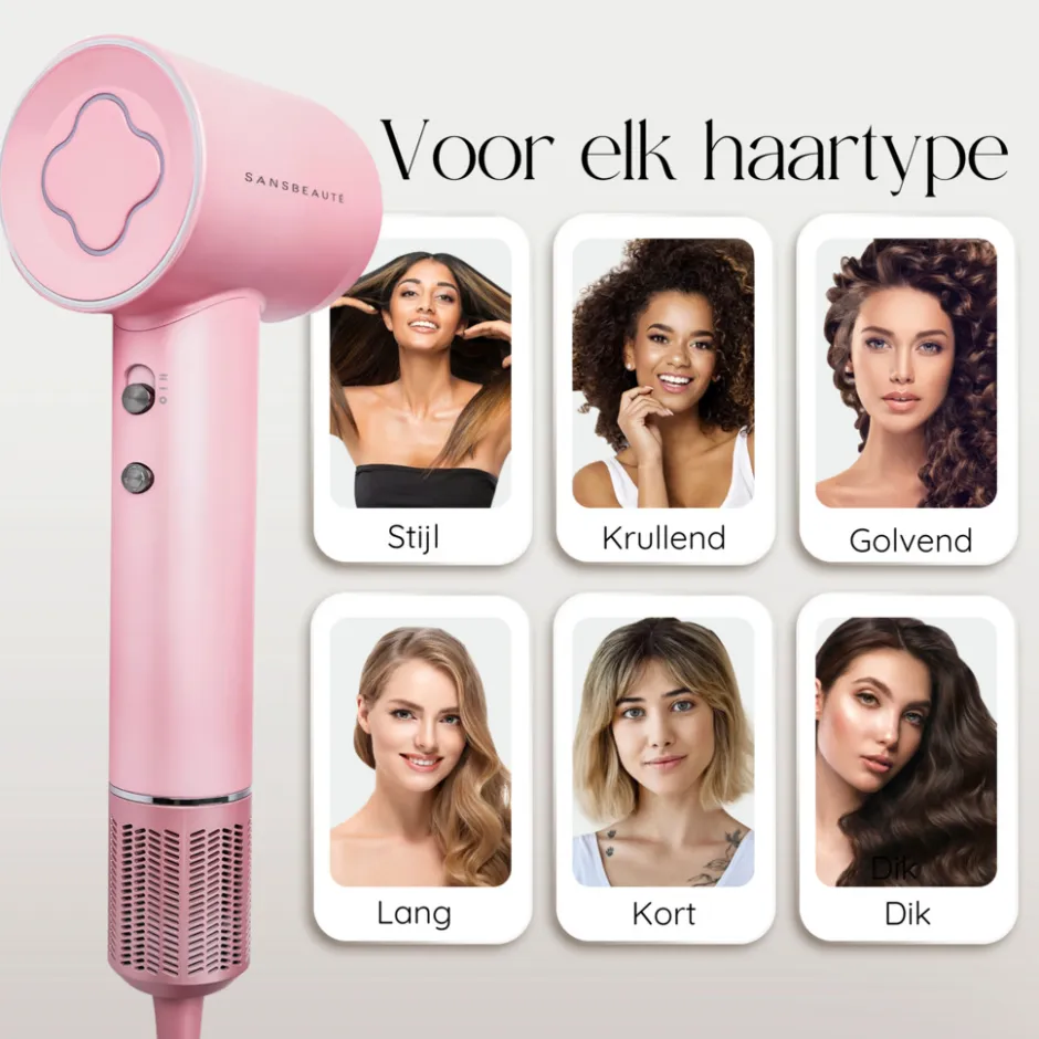 Sansbeauté Föhn Met Diffuser - Ionische Haardroger - Reisföhn - Haarföhn - Krullen - Hair Dryer - 2000W< Haarstylers