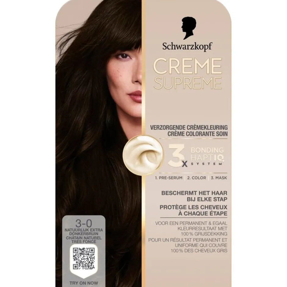 Schwarzkopf creme supreme 3-0 Natuurlijk Extra Donkerbruin Verzorgende Crèmekleuring< Haarverf