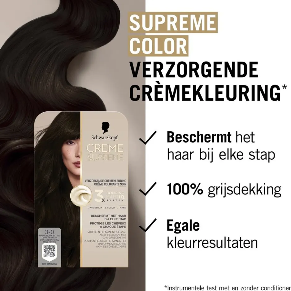 Schwarzkopf creme supreme 3-0 Natuurlijk Extra Donkerbruin Verzorgende Crèmekleuring< Haarverf
