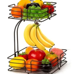SensaHome Fruitmand met Bananenhouder Vierkant 2-Laags< Keuken