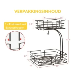 SensaHome Fruitmand met Bananenhouder Vierkant 2-Laags< Keuken