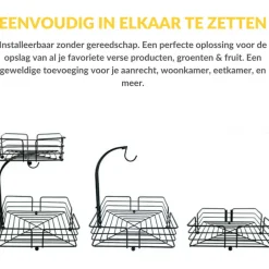 SensaHome Fruitmand met Bananenhouder Vierkant 2-Laags< Keuken