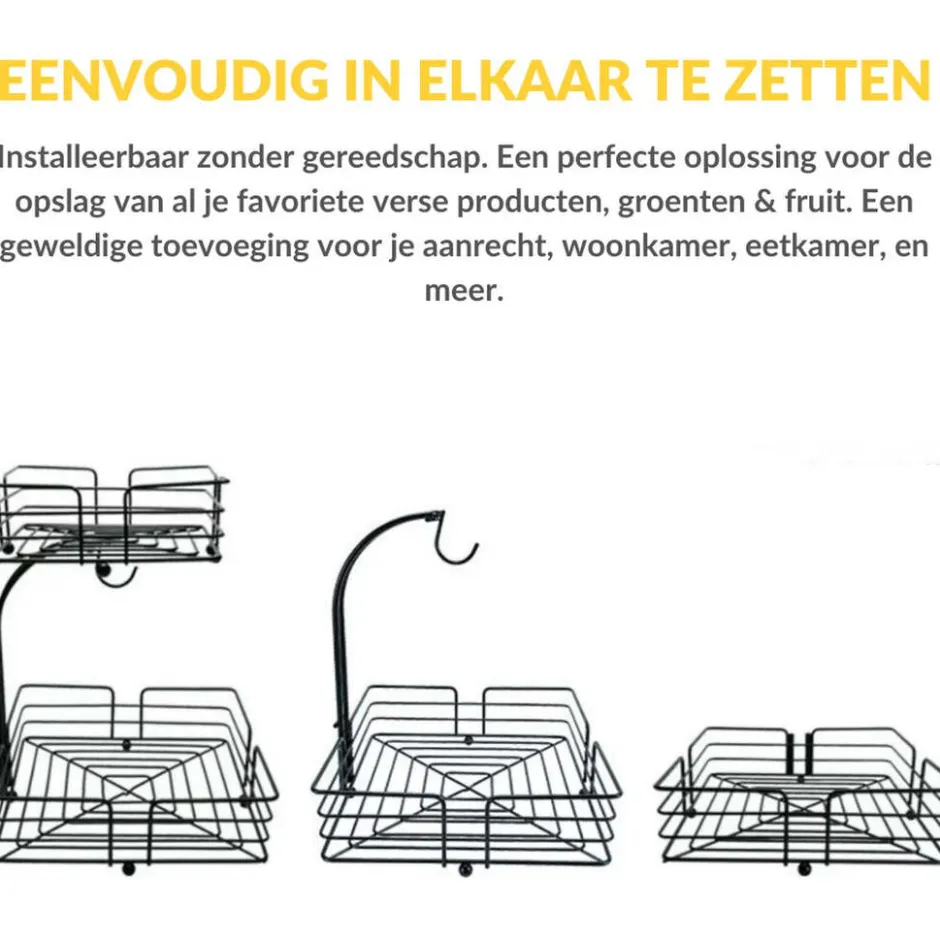 SensaHome Fruitmand met Bananenhouder Vierkant 2-Laags< Keuken