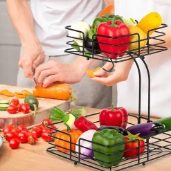SensaHome Fruitmand met Bananenhouder Vierkant 2-Laags< Keuken