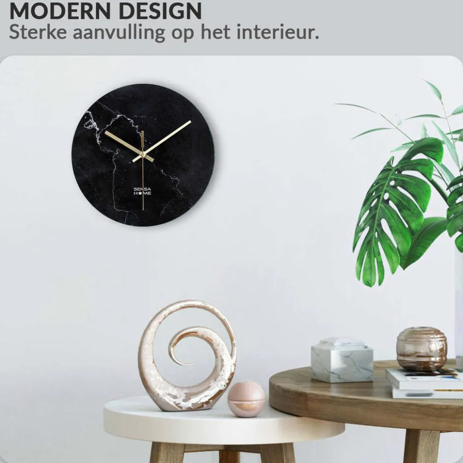 SensaHome Glazen Wandklok 30cm Minimalistische Marmeren Design met Stille uurwerk< Woonaccessoires