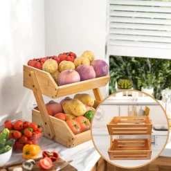 Luxe Bamboehouten Fruitkist Rechthoek 2-Laags|SensaHome Online