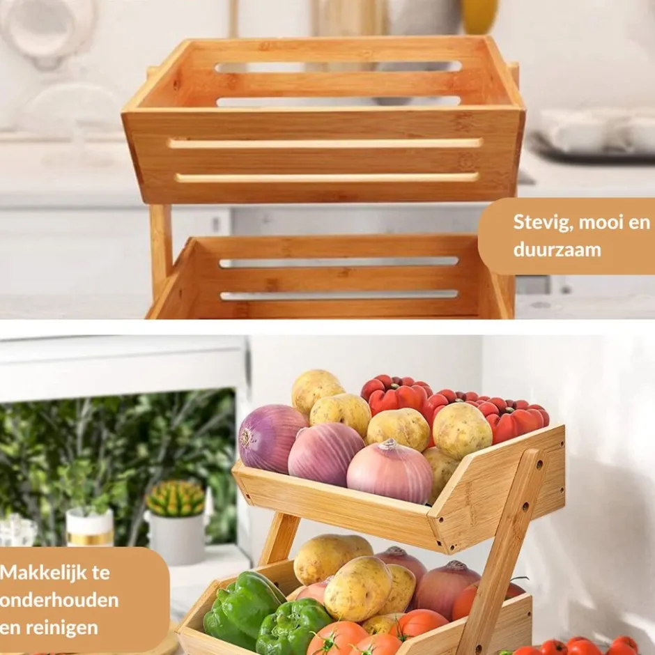 Luxe Bamboehouten Fruitkist Rechthoek 2-Laags|SensaHome Online