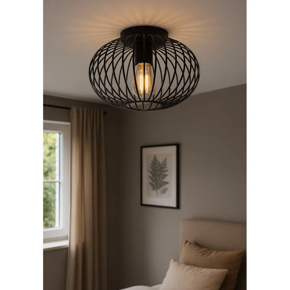 SensaHome Plafondlamp Industrieel Plafonnière van Metaal Retro Wire Kooi Design< Verlichting