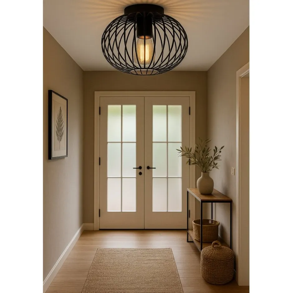 SensaHome Plafondlamp Industrieel Plafonnière van Metaal Retro Wire Kooi Design< Verlichting
