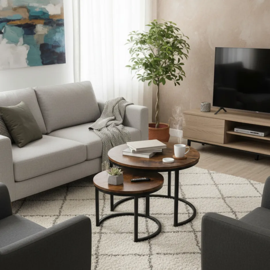 Salontafel Set Antieke Ronde Houten Tafelset|SensaHome Hot