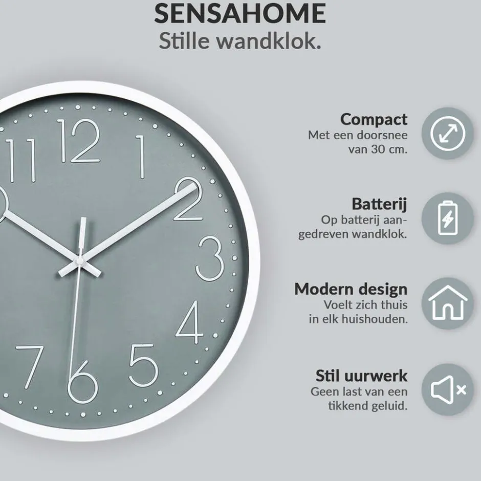 SensaHome Wandklok Minimalistische Design Stille Uurwerk TM20050-4< Woonaccessoires