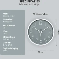 SensaHome Wandklok Minimalistische Design Stille Uurwerk TM20050-4< Woonaccessoires