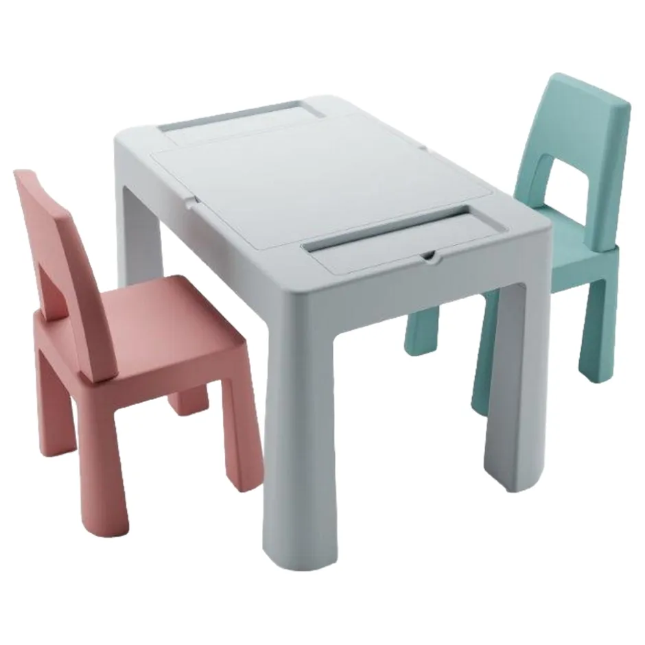 Teggi Grey/Old Rose/Turquoise Multifun 3-in-1 Tafel met Twee Stoeltjes< Verrassend Speelgoedvoordeel