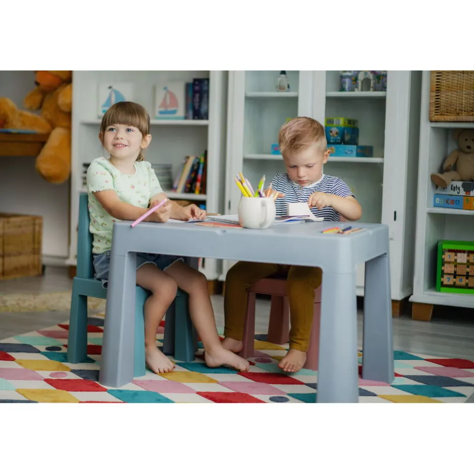 Teggi Grey/Old Rose/Turquoise Multifun 3-in-1 Tafel met Twee Stoeltjes< Verrassend Speelgoedvoordeel