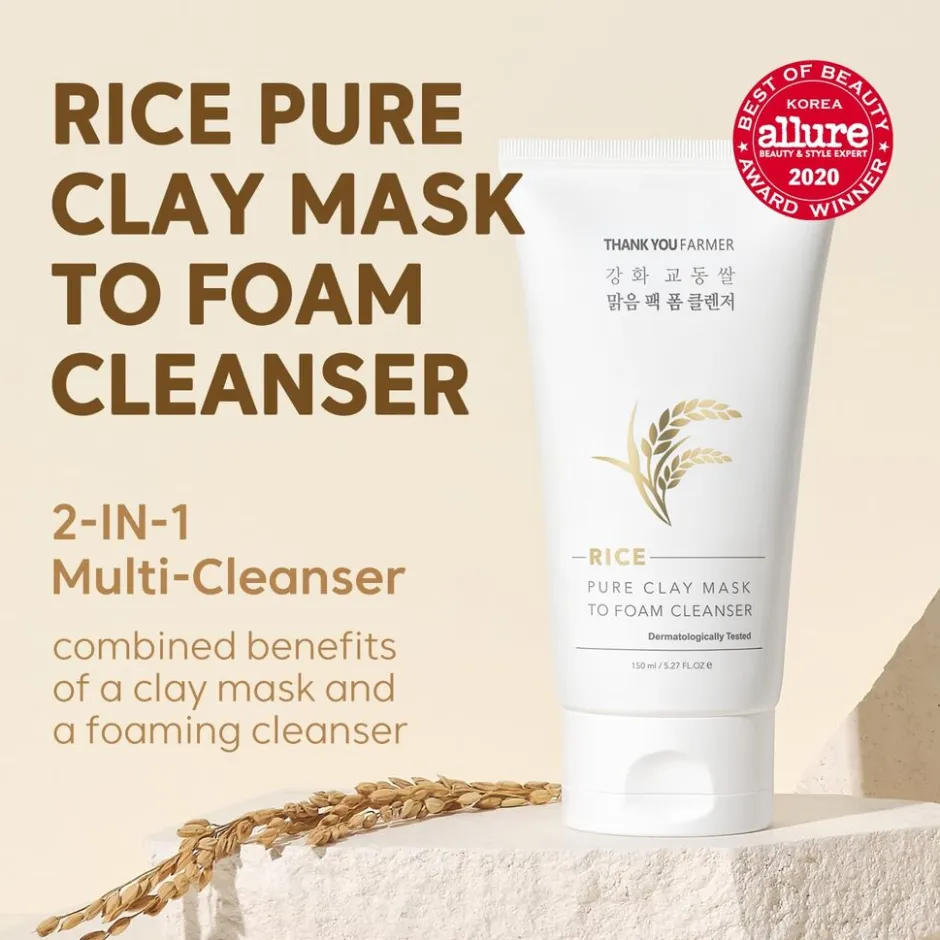 Rice Pure Clay Mask to Foam Cleanser|THANK YOU FARMER New