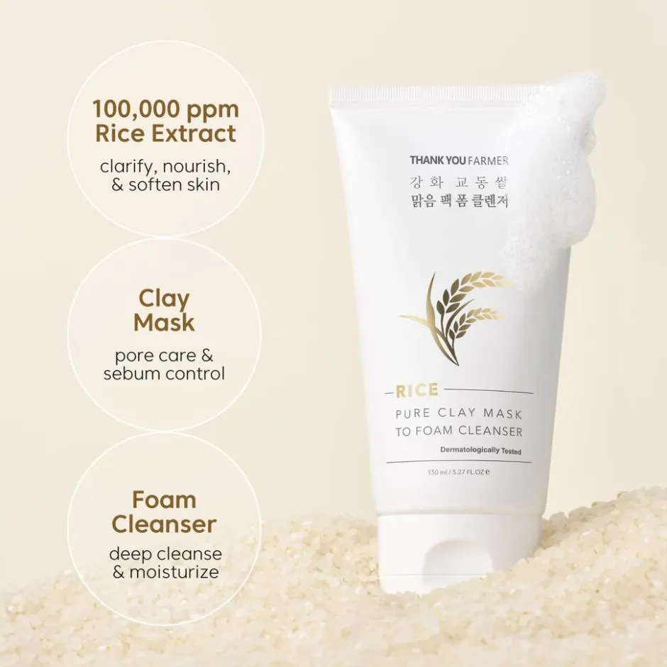 Rice Pure Clay Mask to Foam Cleanser|THANK YOU FARMER New