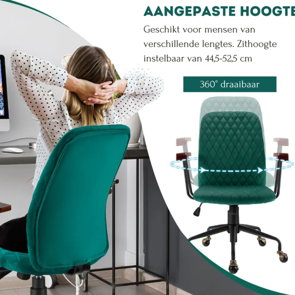 Trendmix Fluwelen Vintage Bureaustoel Met Kantelbare Rugleuning< Meubels