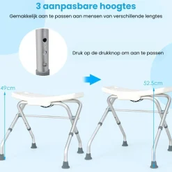 Trendmix lichtgewicht opklapbare douchekruk verstelbaar in 3 hoogtes met handgrepen< Badkamer En Toilethulpmiddelen