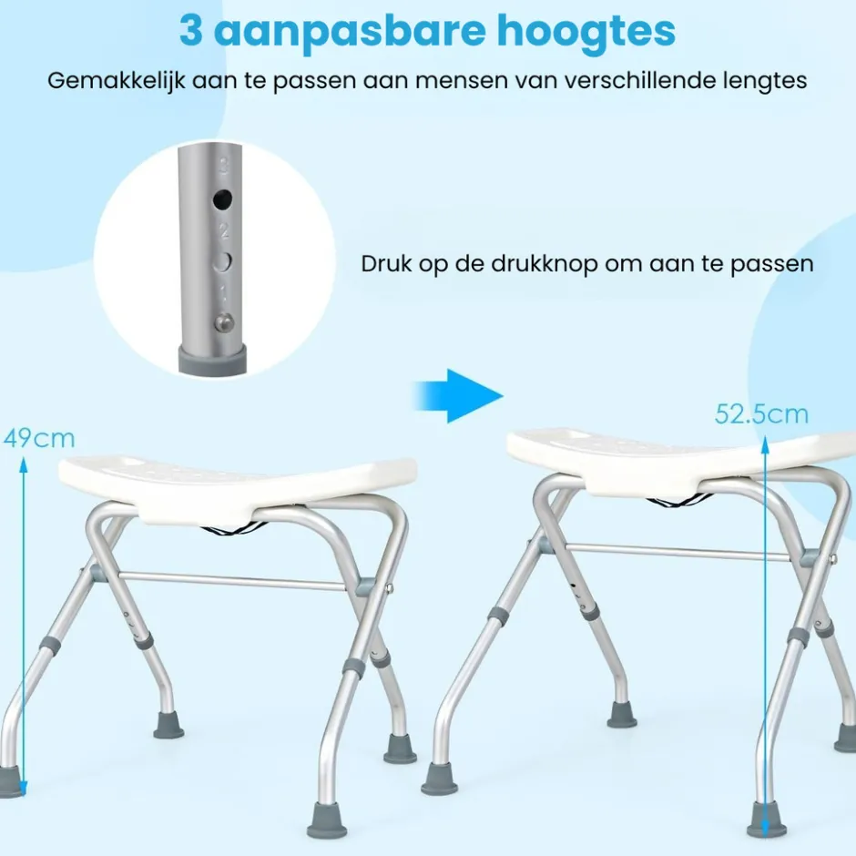 Trendmix lichtgewicht opklapbare douchekruk verstelbaar in 3 hoogtes met handgrepen< Badkamer En Toilethulpmiddelen