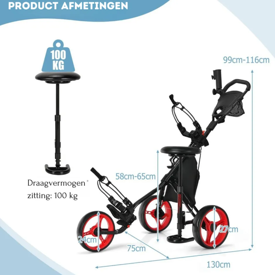 Trendmix Verstelbare Lichtgewicht Golf trolley Met 3 Wielen< Buiten En Vrije Tijd