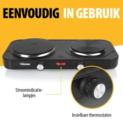 Tristar Elektrische Kookplaat KP-6152 Vrijstaand 2 Kookzones Vrijstaand< Kookplaten