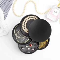 UNIQ draaibare ronde sieradendoos / organizer met 4 vakken - Zwart< Sieraden En Bijoux