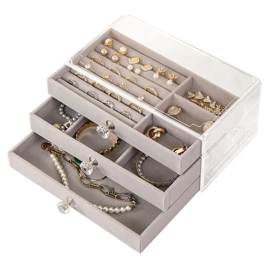 UNIQ Acryl Sieraden Organizer – 3 Laden, Transparant - J305|