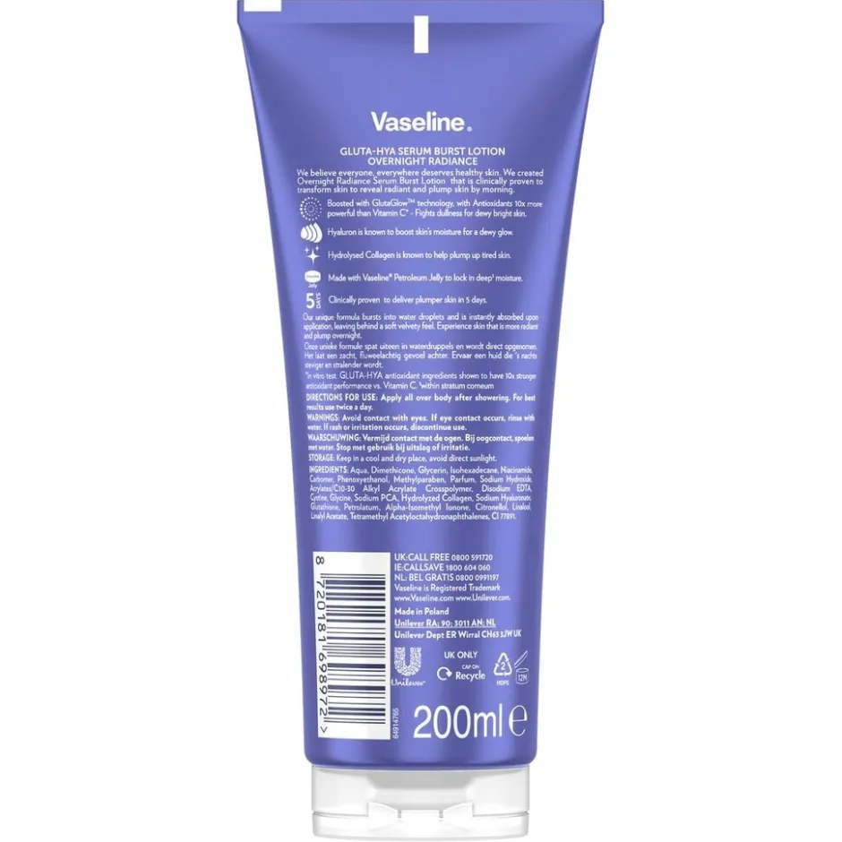 Gluta-Hya Overnight Radiance Serum Burst Lotion|Vaseline